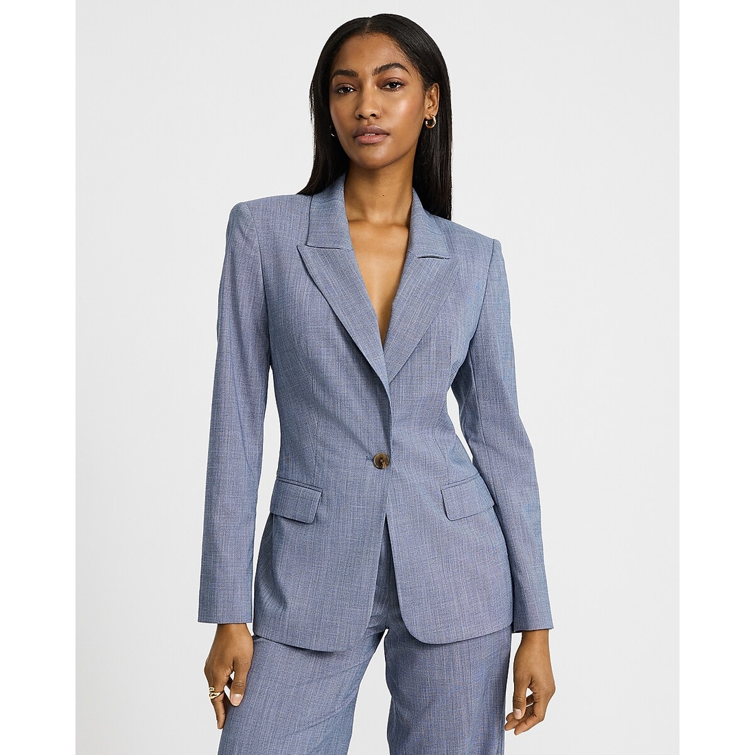 Express Lightweight Textured Long Slim One Button Blazer