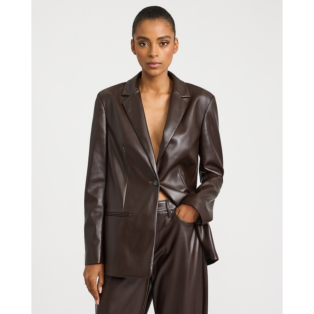 Express Faux Leather One Button Oversized Blazer