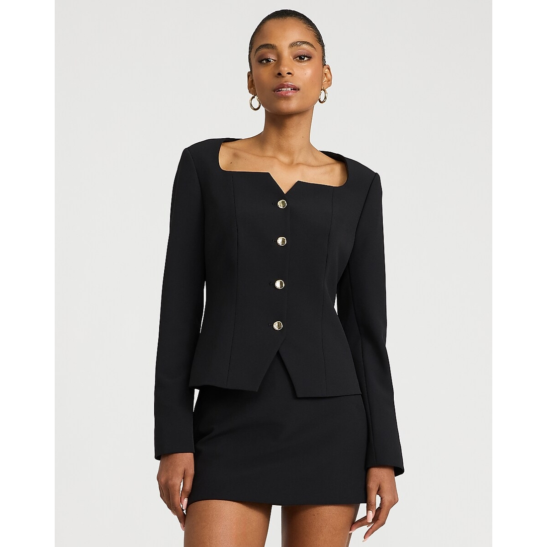 Express Notch Neck Novelty Button Blazer in Studio Stretch Twill