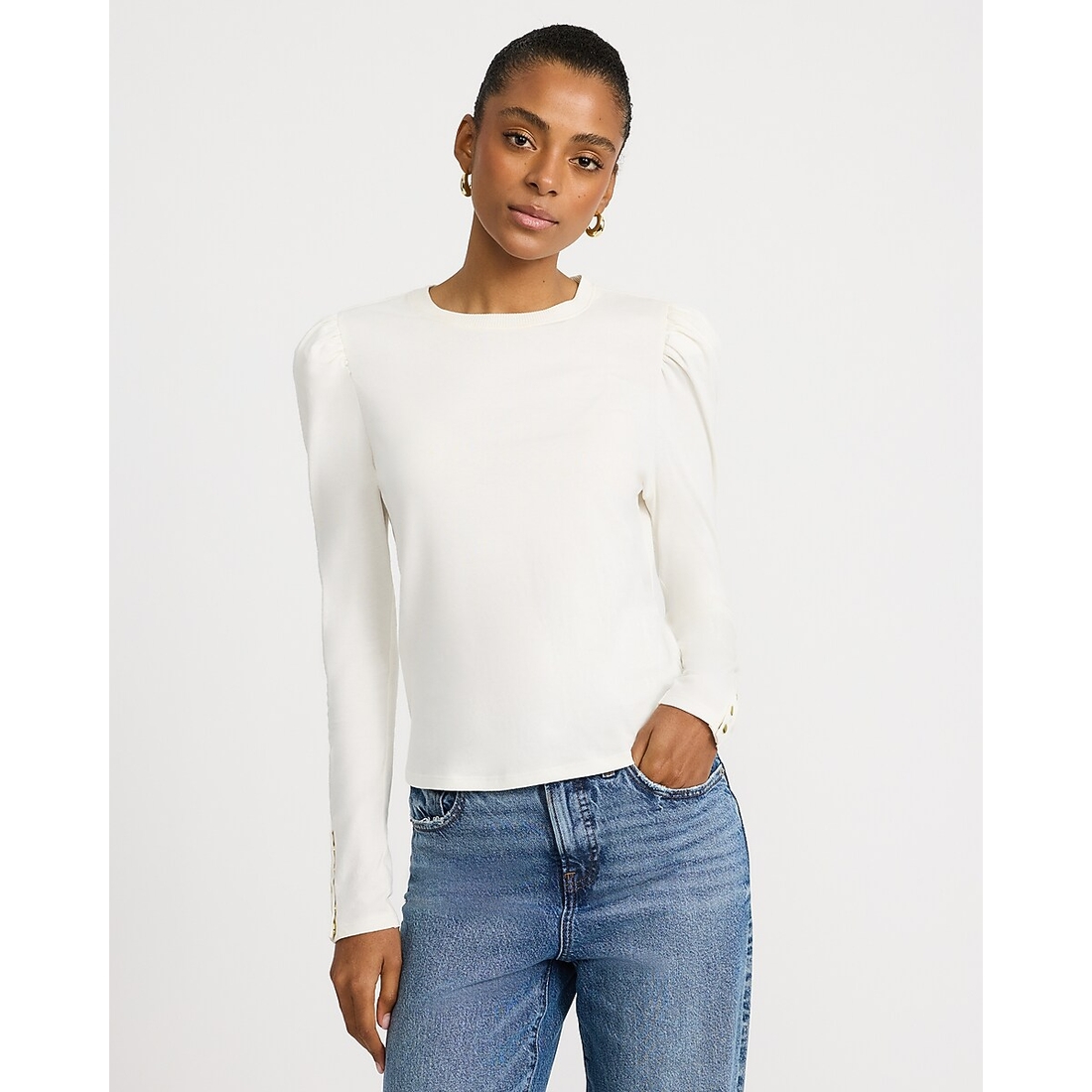 Express Cotton Crew Neck Puff Sleeve Tee