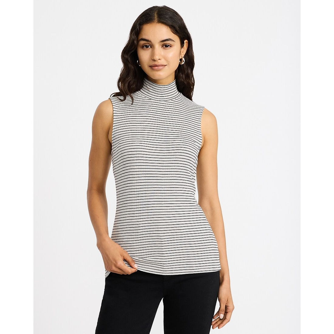 Express Ribbed Striped Mock Neck Tank