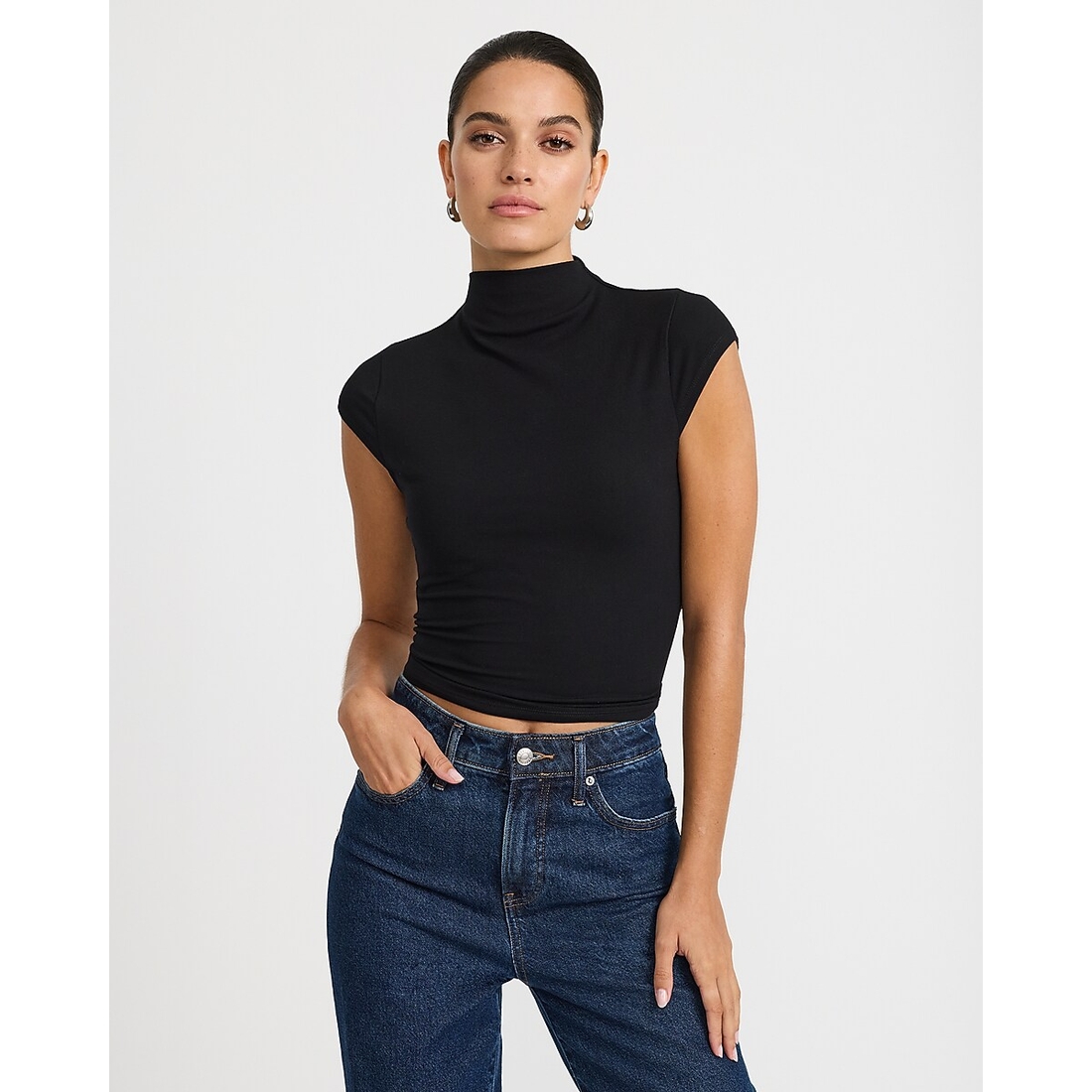 Express Ribbed Mock Neck Cap Sleeve Tee