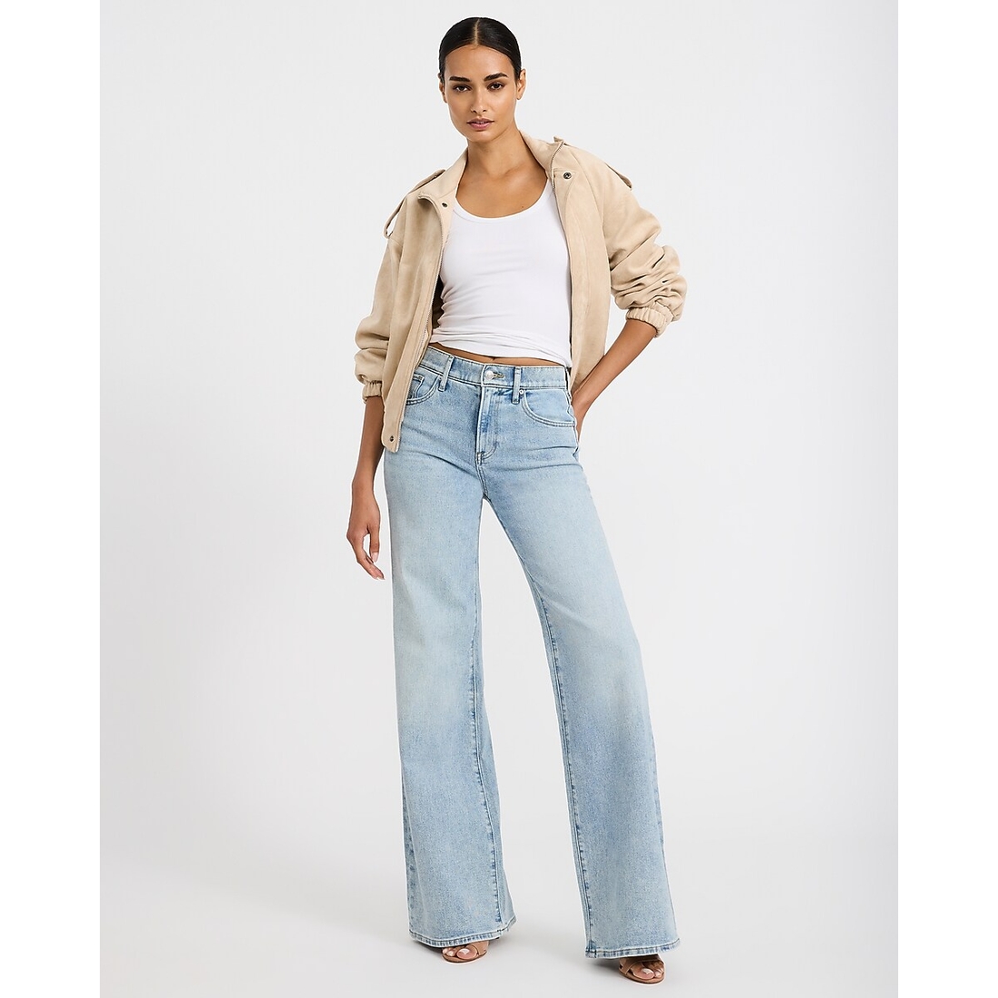 Express High Waisted Relaxed Flare Light Wash Jeans