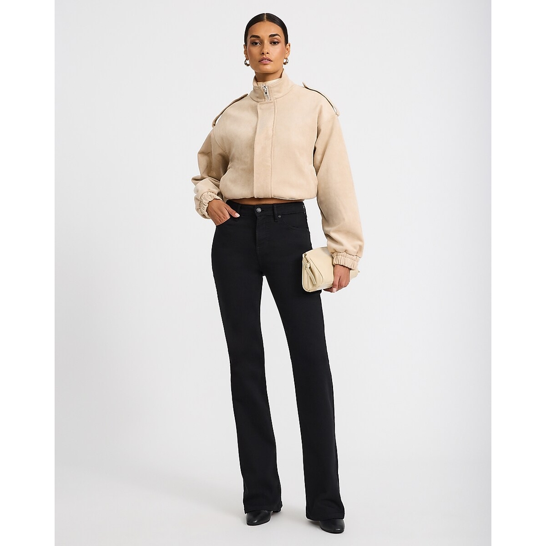 Express Mid Rise Bootcut Black Wash Jeans in Hyper Stretch