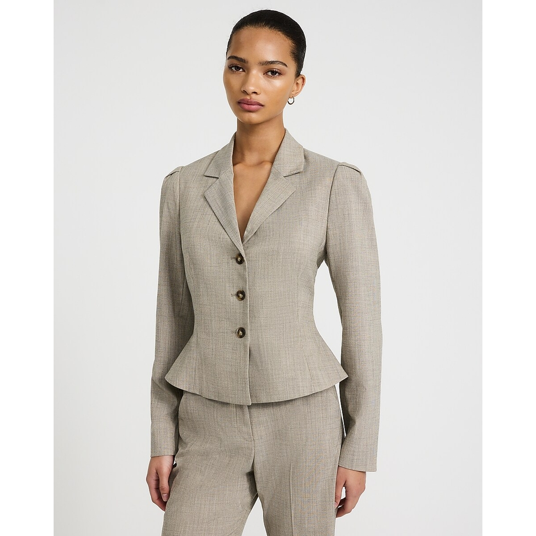 Express Lightweight Textured Three Button Peplum Jacket