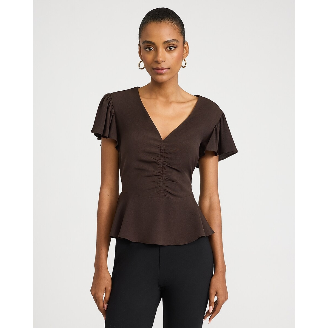 Express Crepe V-Neck Flutter Sleeve Peplum Top