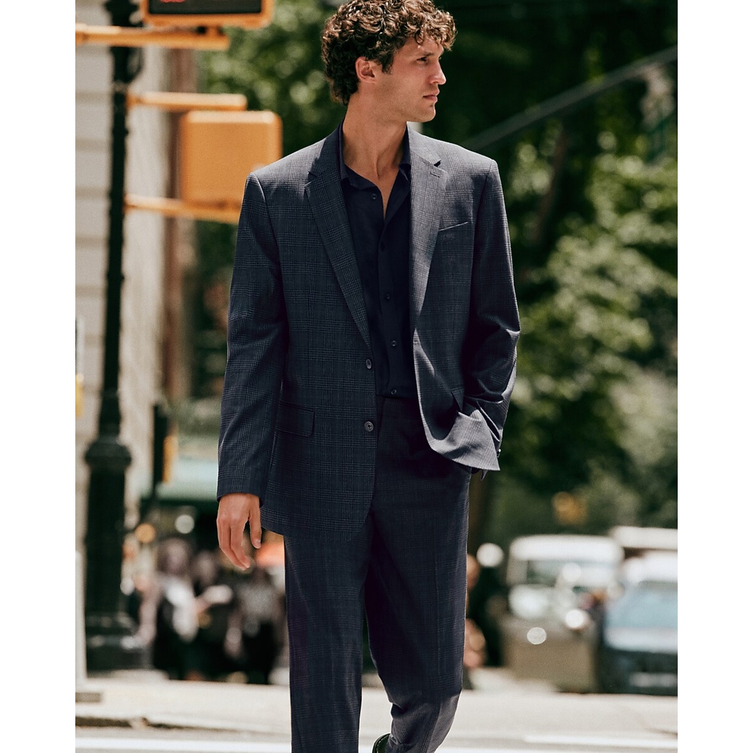 Express Classic Blue Plaid Suit Jacket