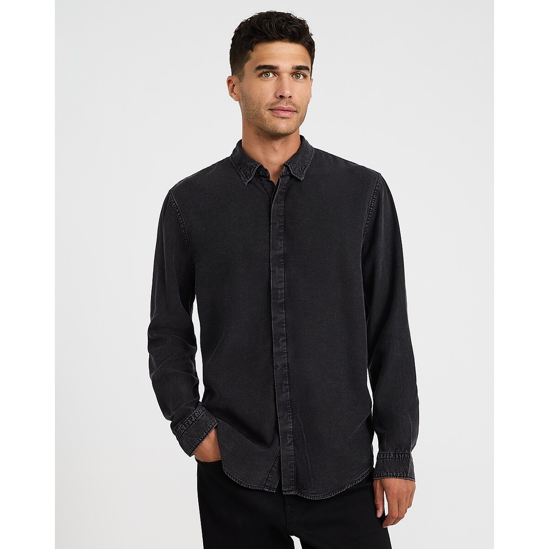 Express Covered Placket Long Sleeve Denim Soft Shirt