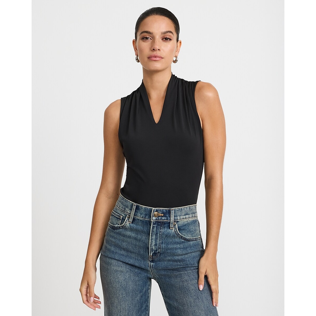 Express Body Contour High Compression V-Neck Ruched Bodysuit