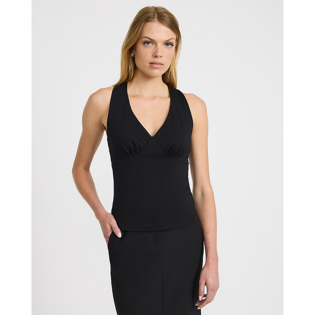 Express Body Contour Light Compression V-Neck Ruched Tank in Stretch Cotton