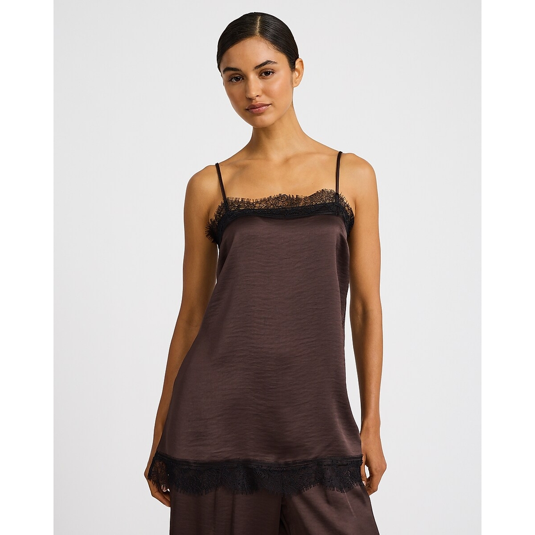 Express Satin Lace Trim Square Neck Tunic Cami