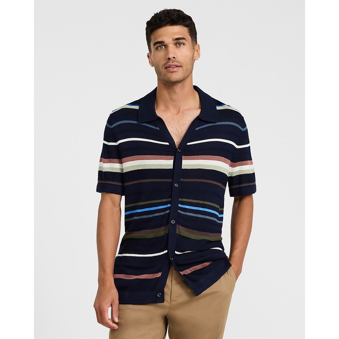 Express Striped Jersey Johnny Collar Sweater Polo