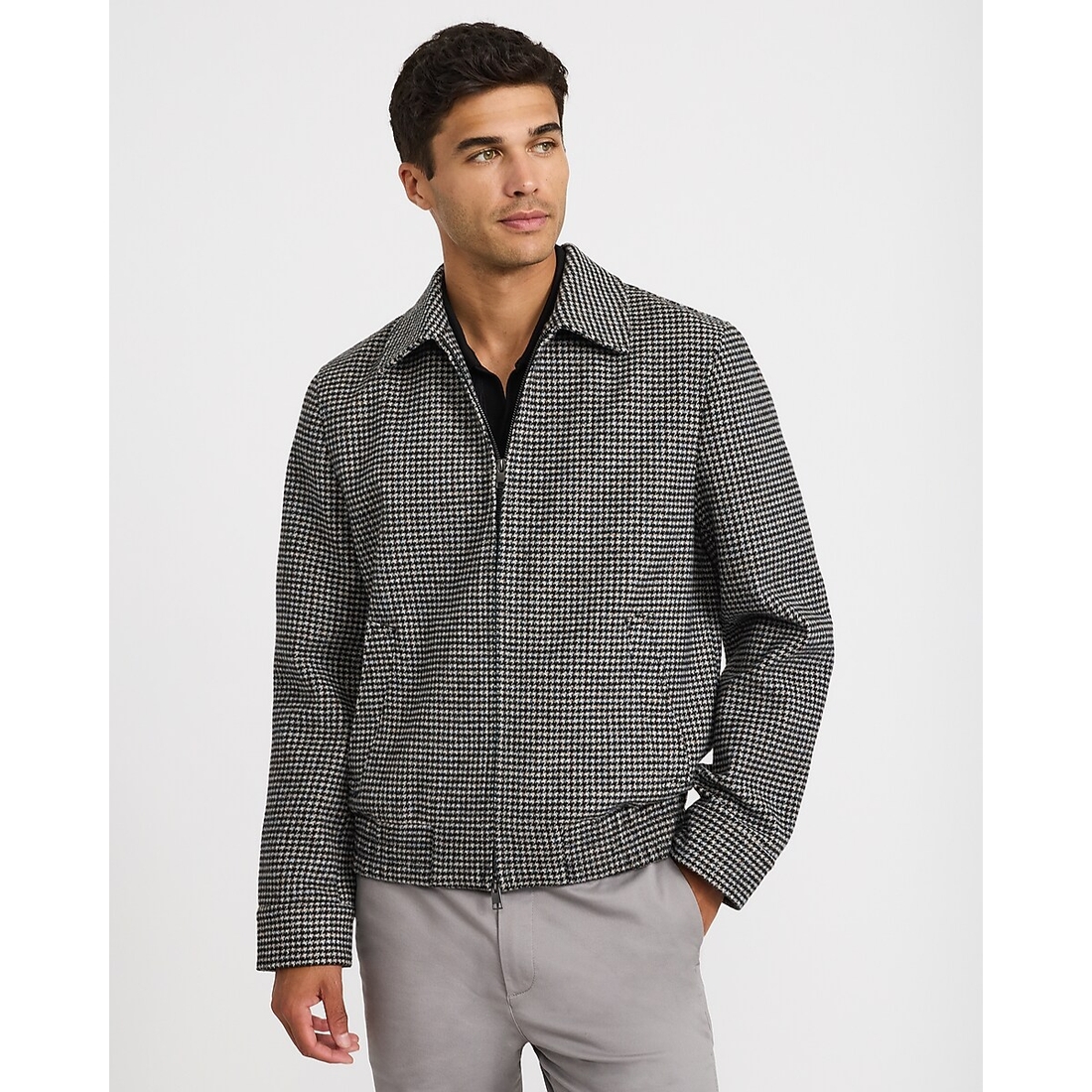 Express Textured Houndstooth Zip Jacket