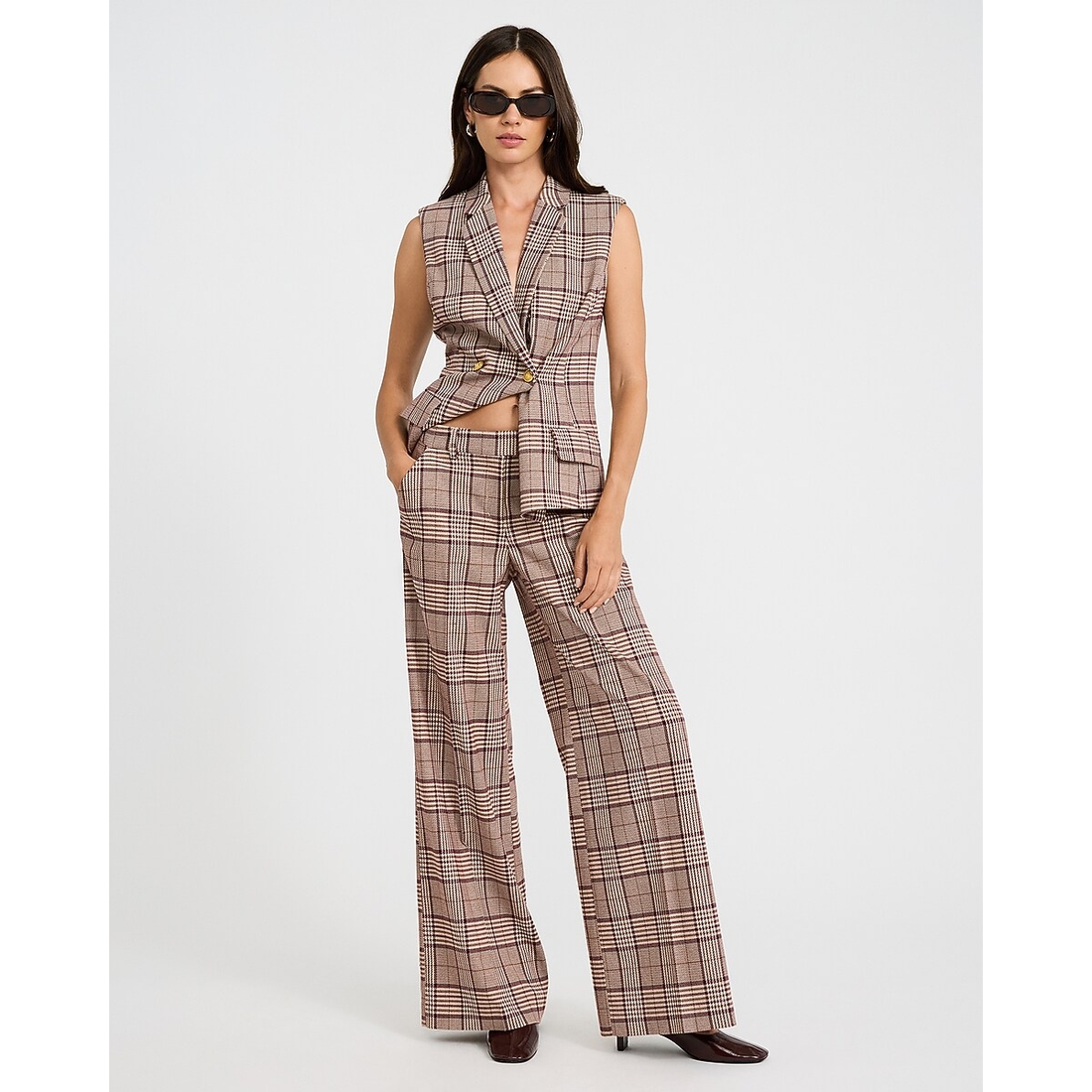 Express Editor Plaid Mid Rise Wide Leg Pant