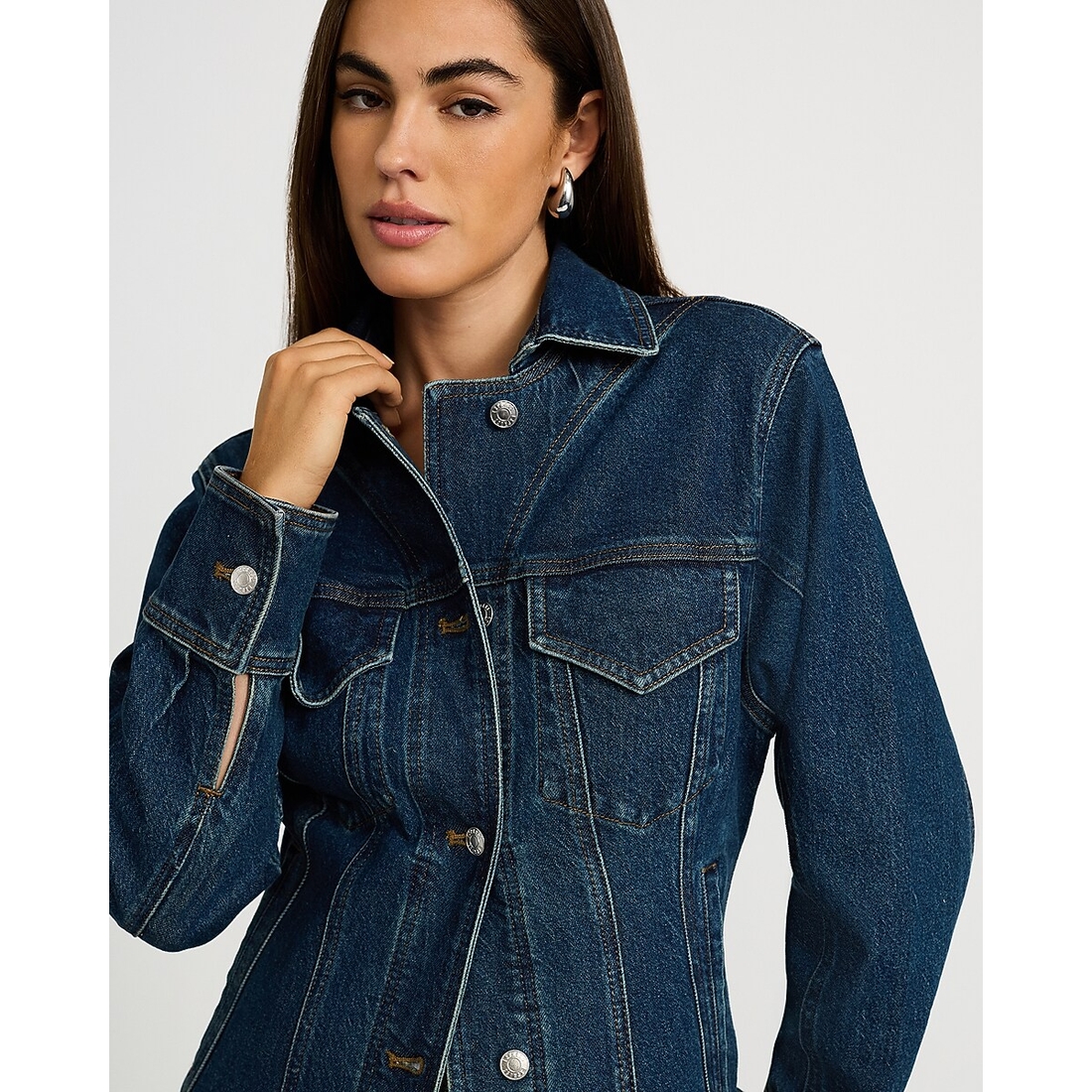 Express Dark Wash Fitted Denim Jacket