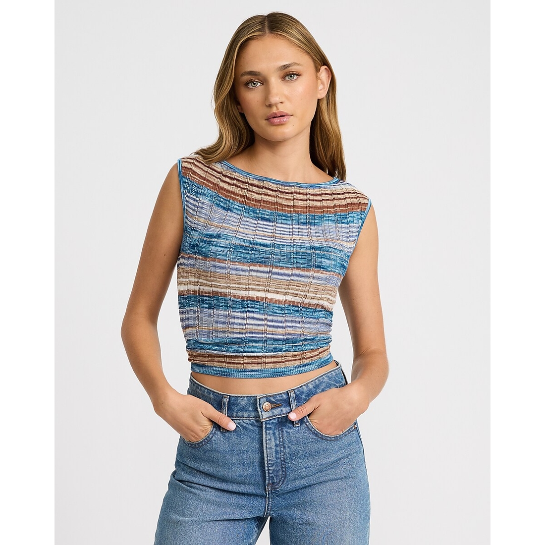 Express Space-dye Boat Neck Cap Sleeve Sweater