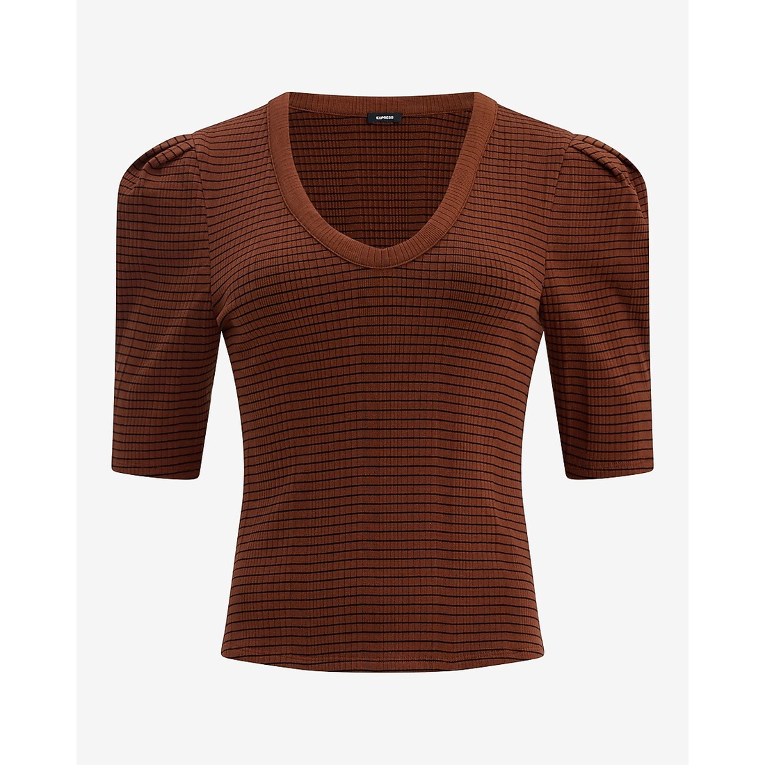 Express Striped Ribbed Pleated Puff Sleeve Tee