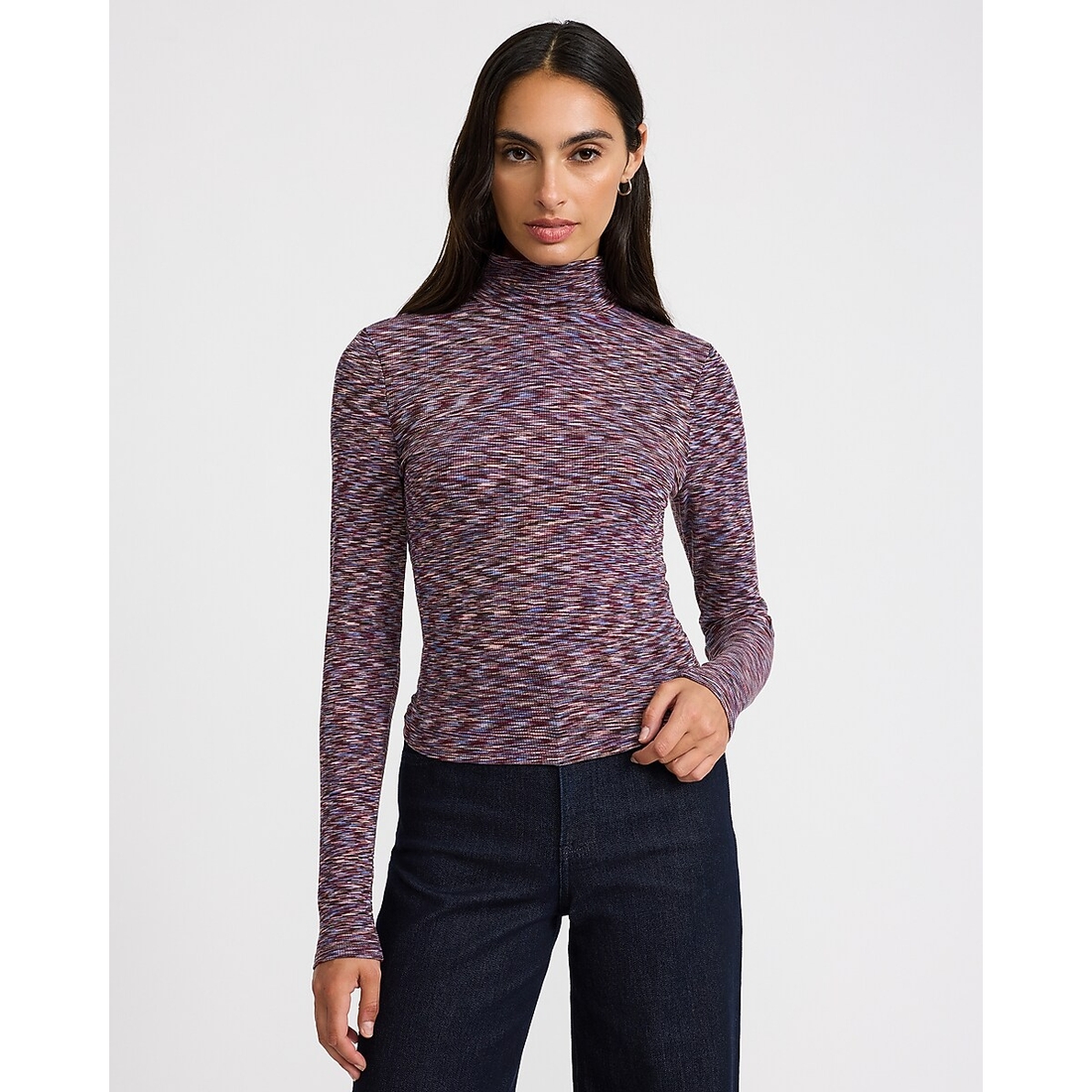 Express Fitted Ribbed Marbled Mock Neck Long Sleeve Tee