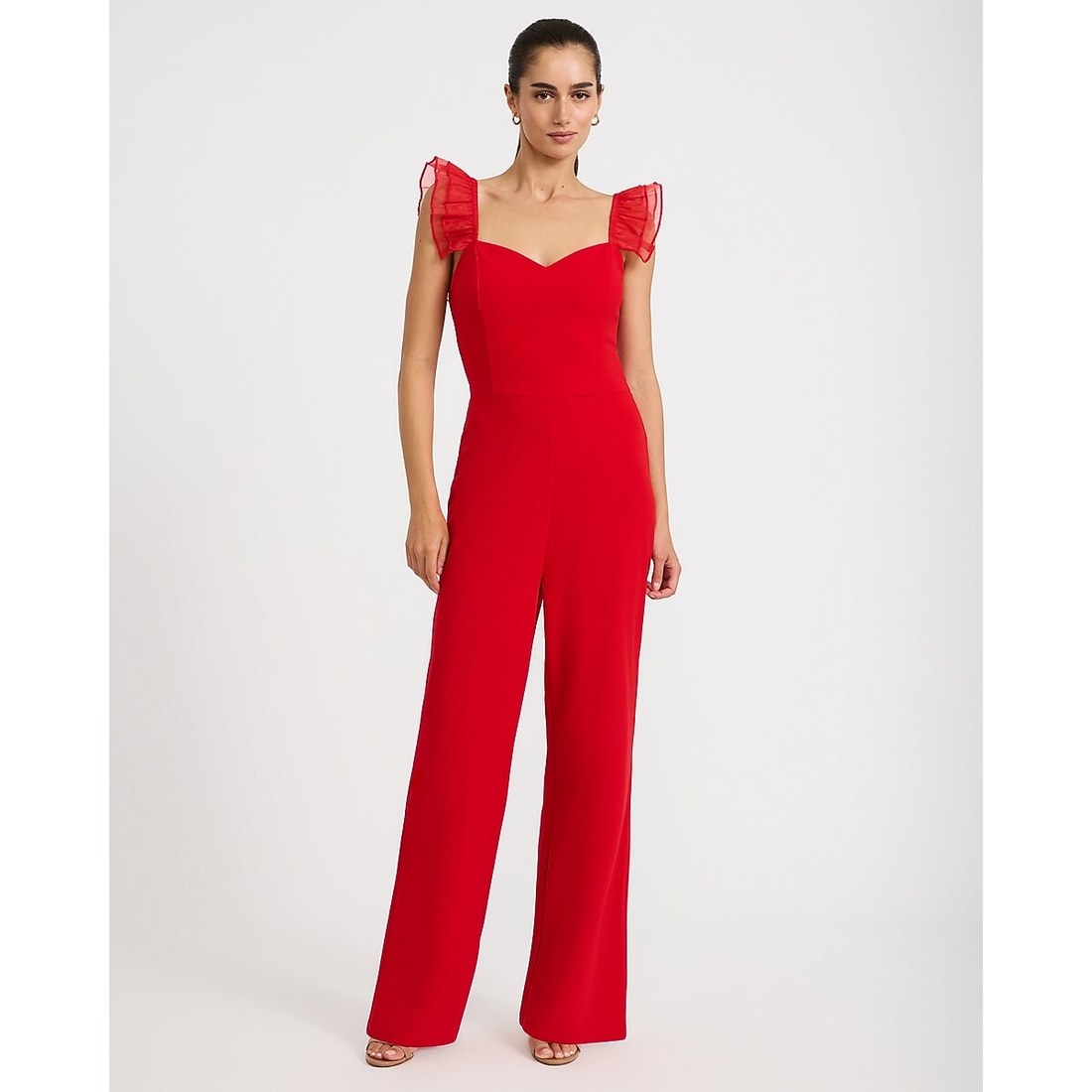 Express Sweetheart Flutter Sleeve Wide Leg Jumpsuit