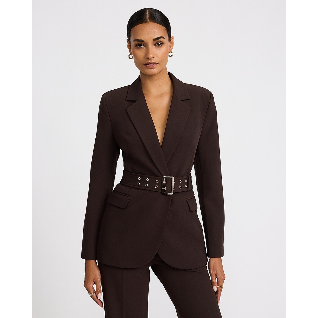 Express Notch Lapel Belted Blazer in Signature Stretch