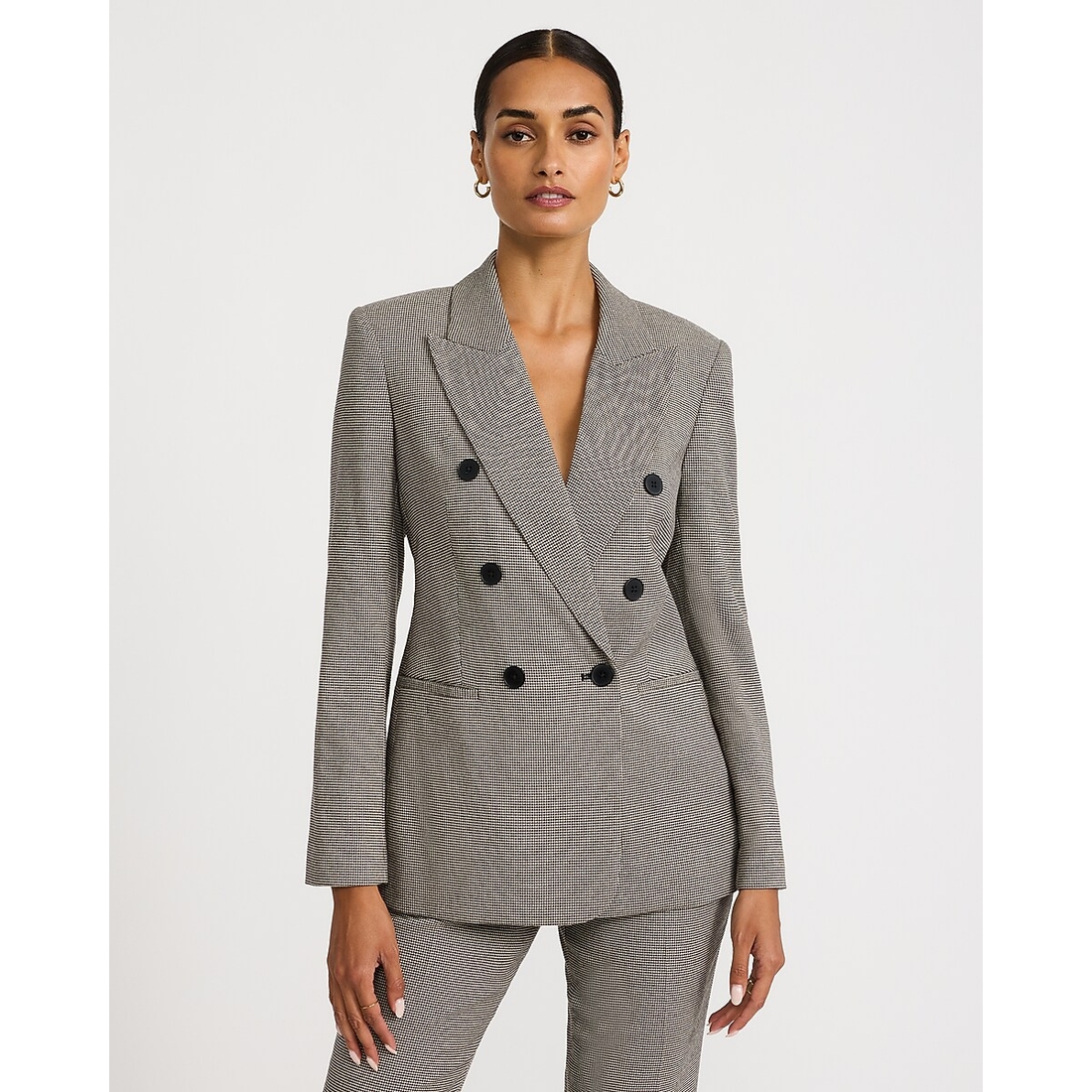 Express Mini Houndstooth Double Breasted Long Slim Blazer
