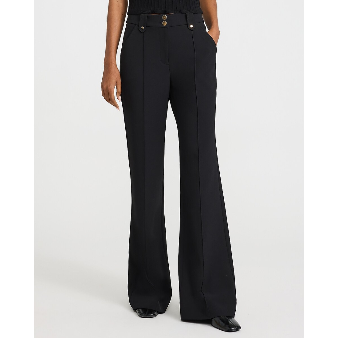 Express Editor High Waisted Pintuck Flare Trouser in Studio Stretch Twill