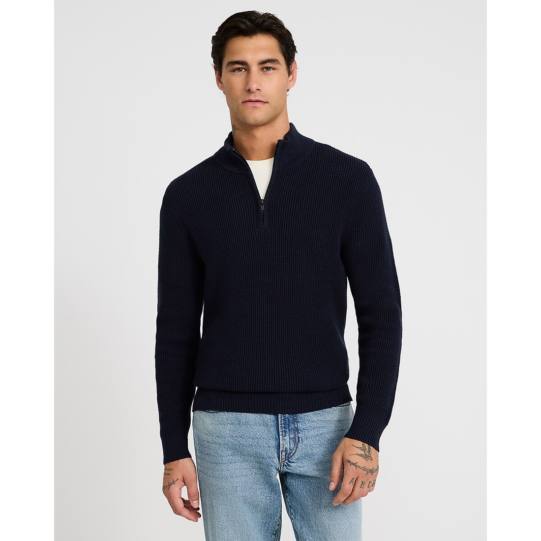 Express Textured Waffle Cotton Quarter Zip Sweater