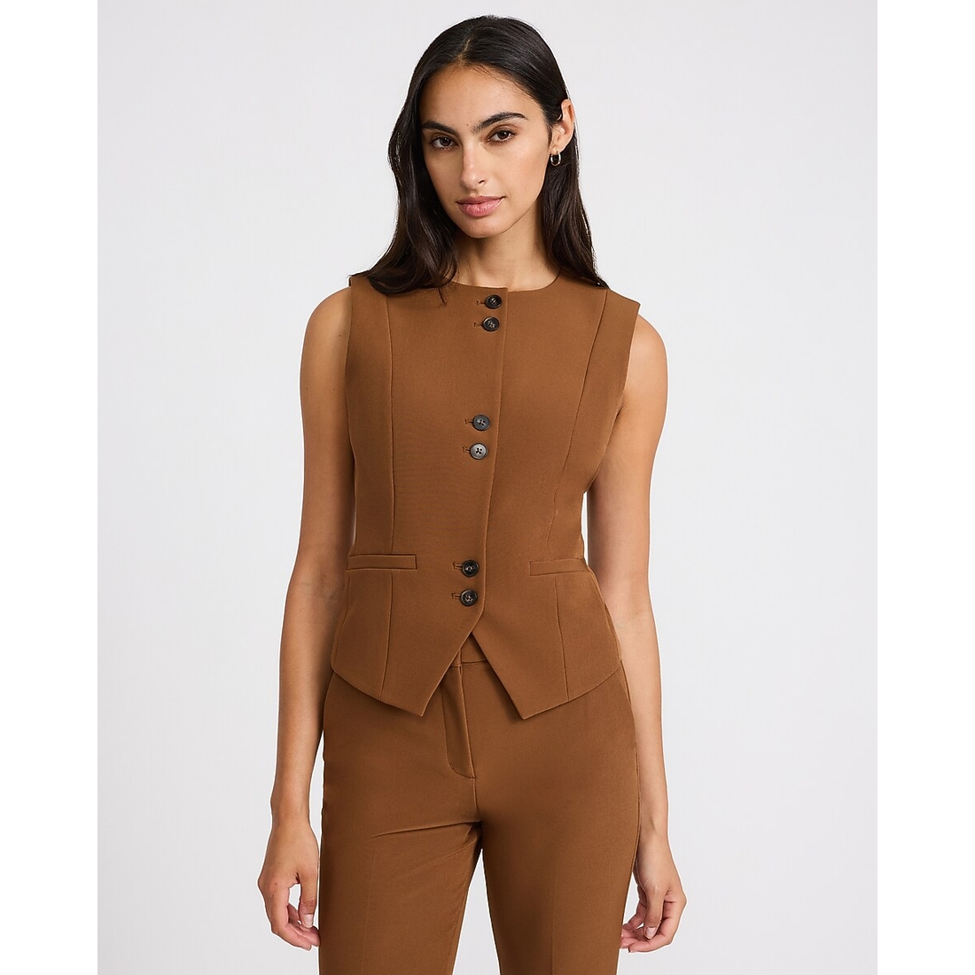 Express Crew Neck Double Button Blazer Vest in Signature Stretch