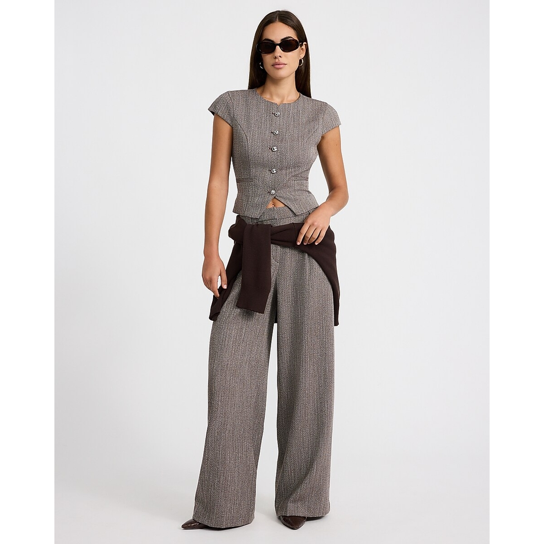 Express Herringbone High Waisted Relaxed Trouser