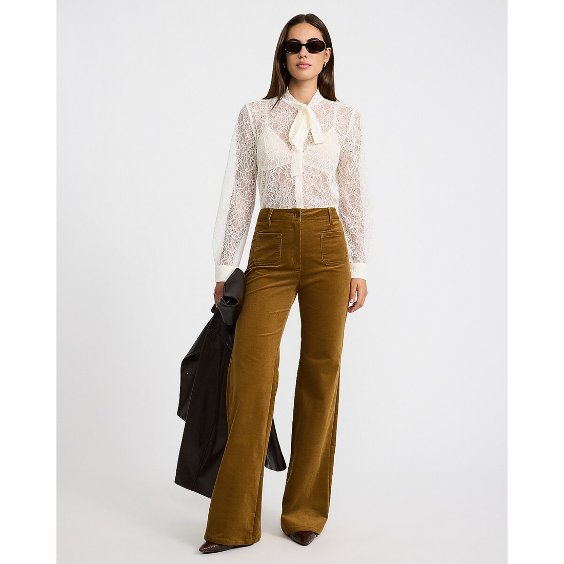 Express Editor Corduroy High Waisted Patch Pocket Flare Trouser