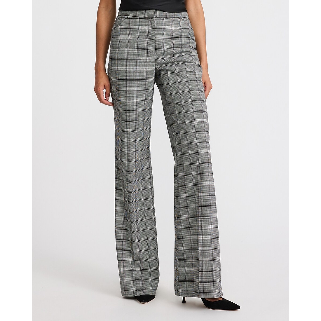 Express Editor High Waisted Plaid Flare Trouser