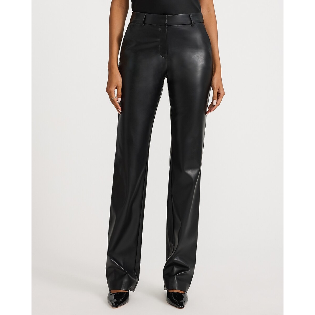 Express Editor Faux Leather Mid Rise Bootcut Pant