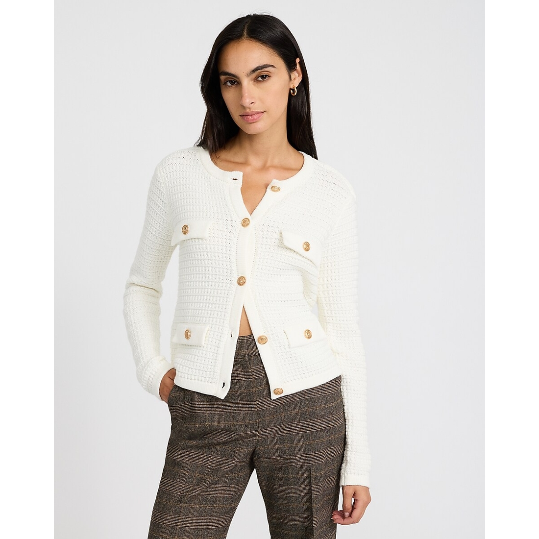 Express Crew Neck Novelty Button Front Military Sweater