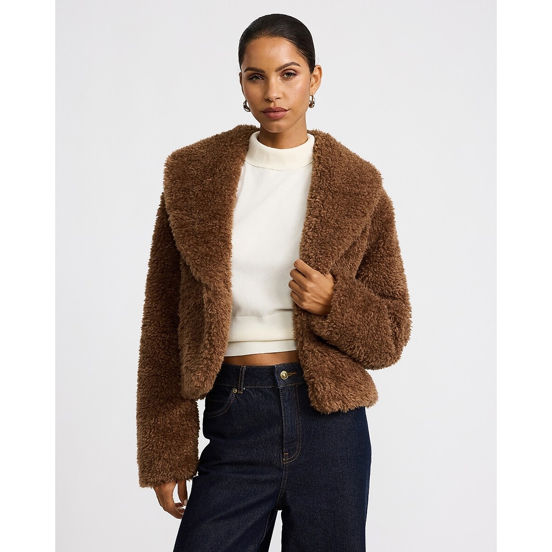 Express Faux Sherpa Cropped Teddy Coat