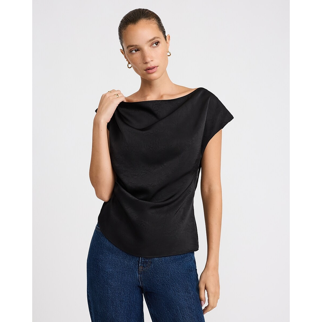 Express Satin Textured One Shoulder Draped Top