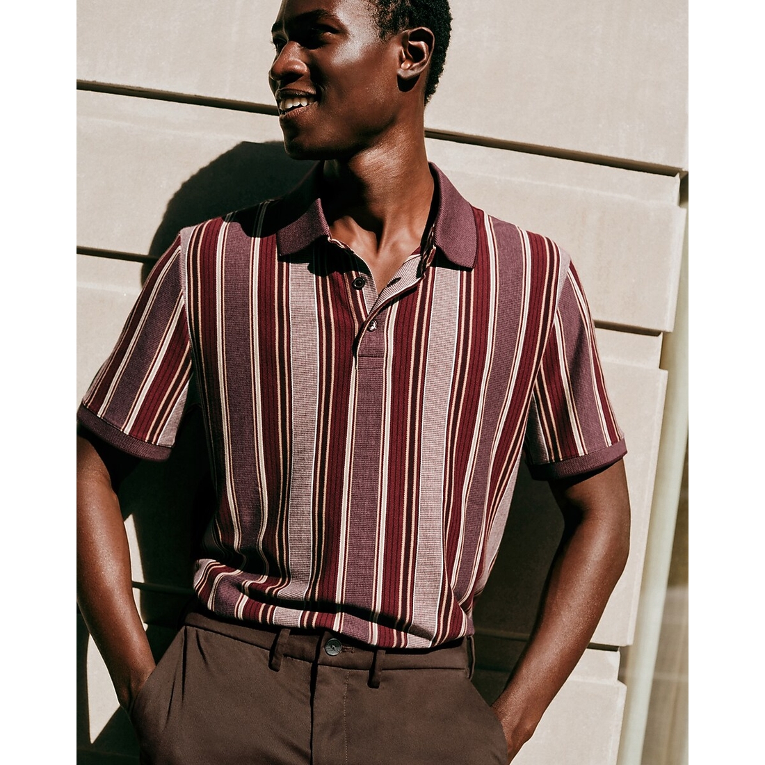 Express Textured Striped Luxe Pique Polo