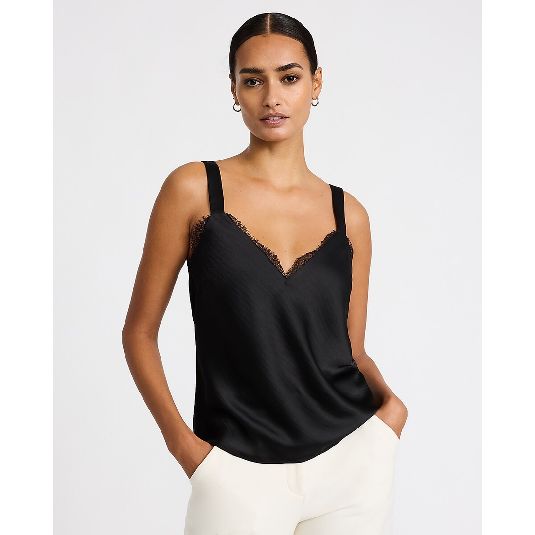 Express Satin Lace Trim V-Neck Wide Strap Cami
