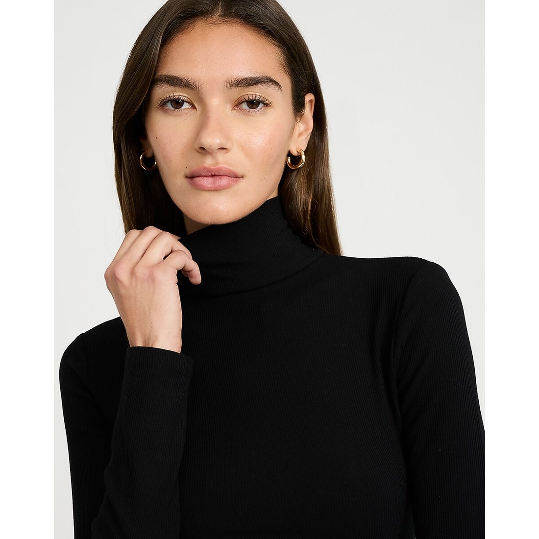 Express Fitted Ribbed Mock Neck Long Sleeve Top
