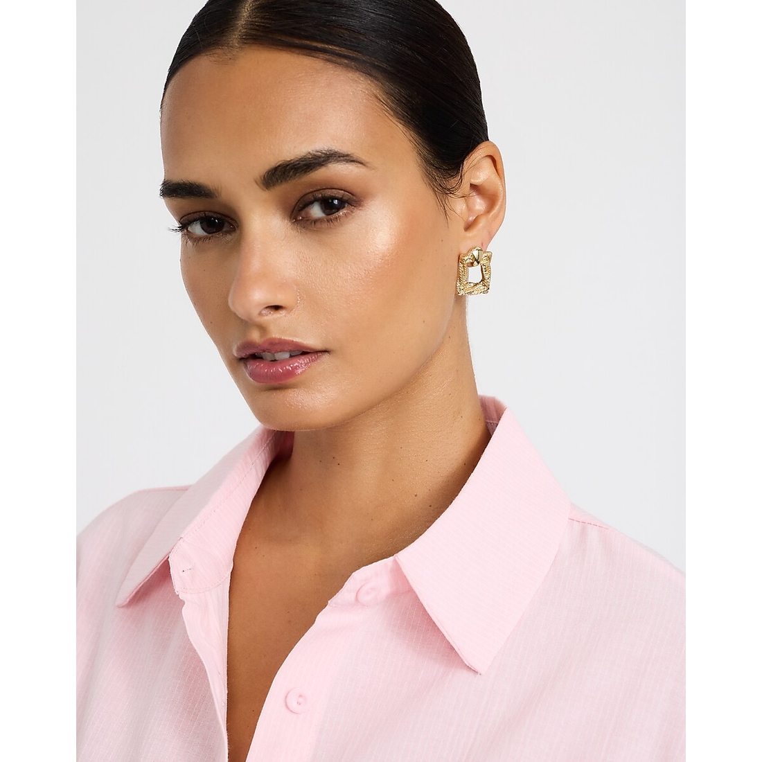 Express Textured Gold Drop Square Door Knocker Stud Earrings