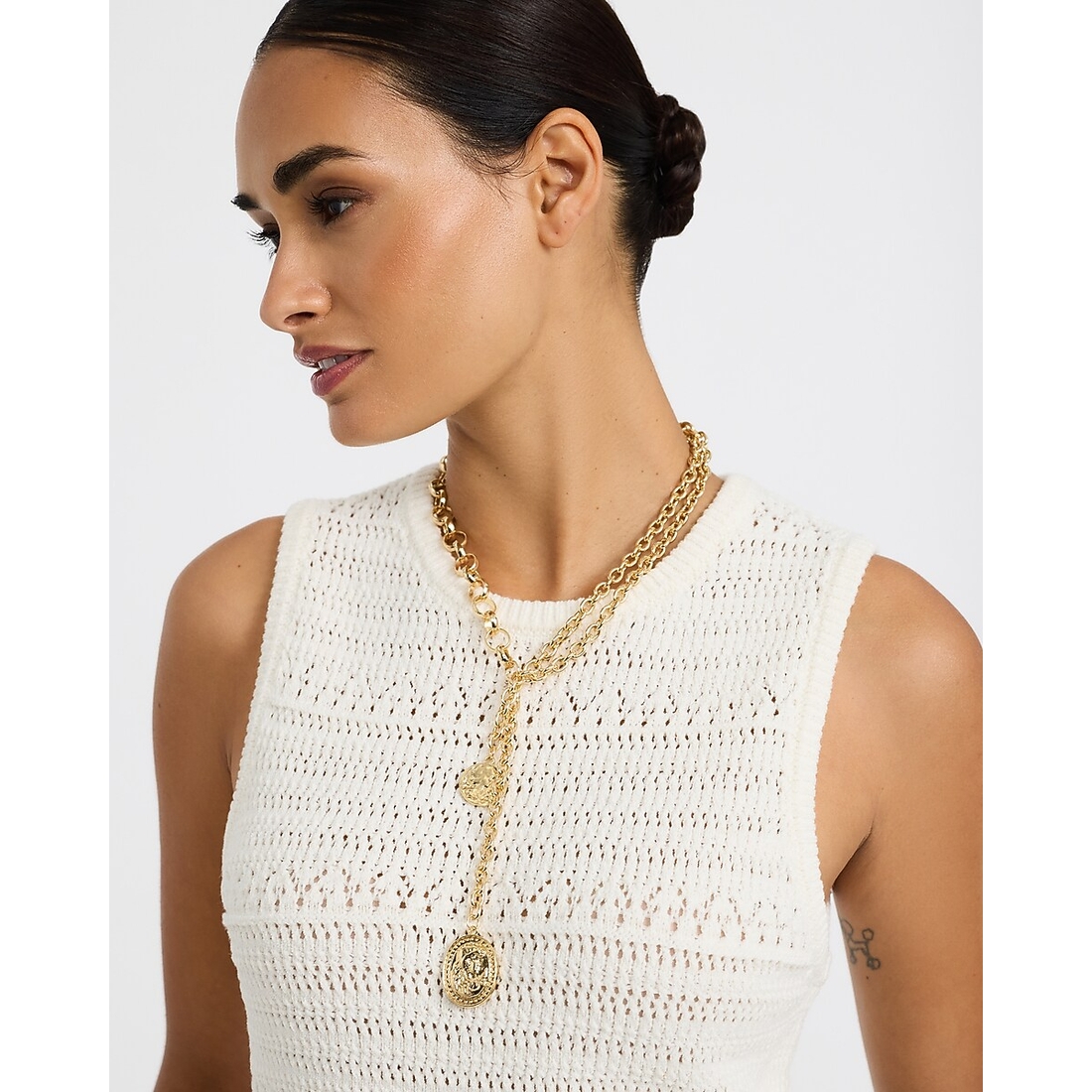 Express 2 Row Chain and Coin Y Necklace