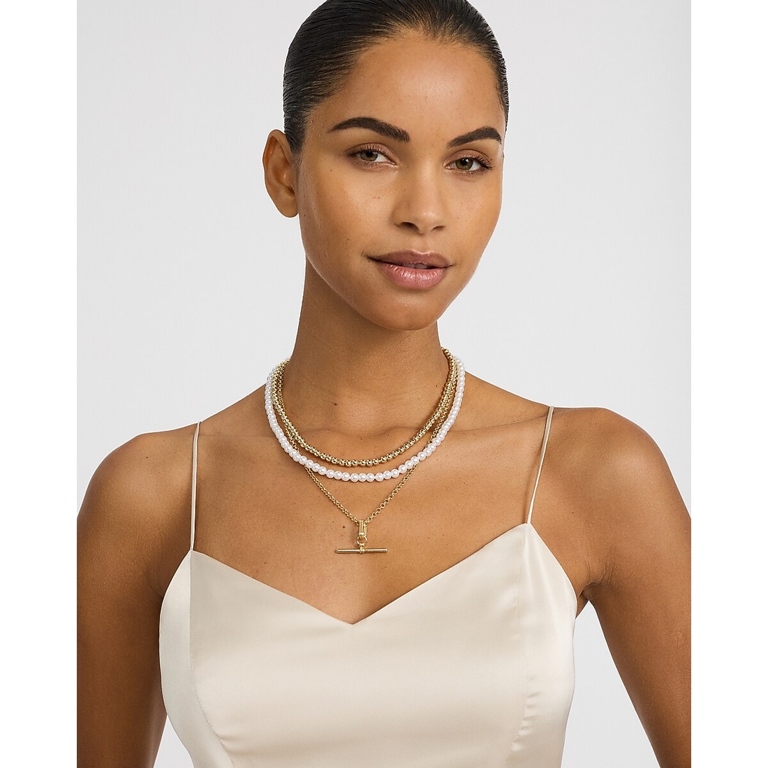 Express Layered Pearl Gold Chain Necklace