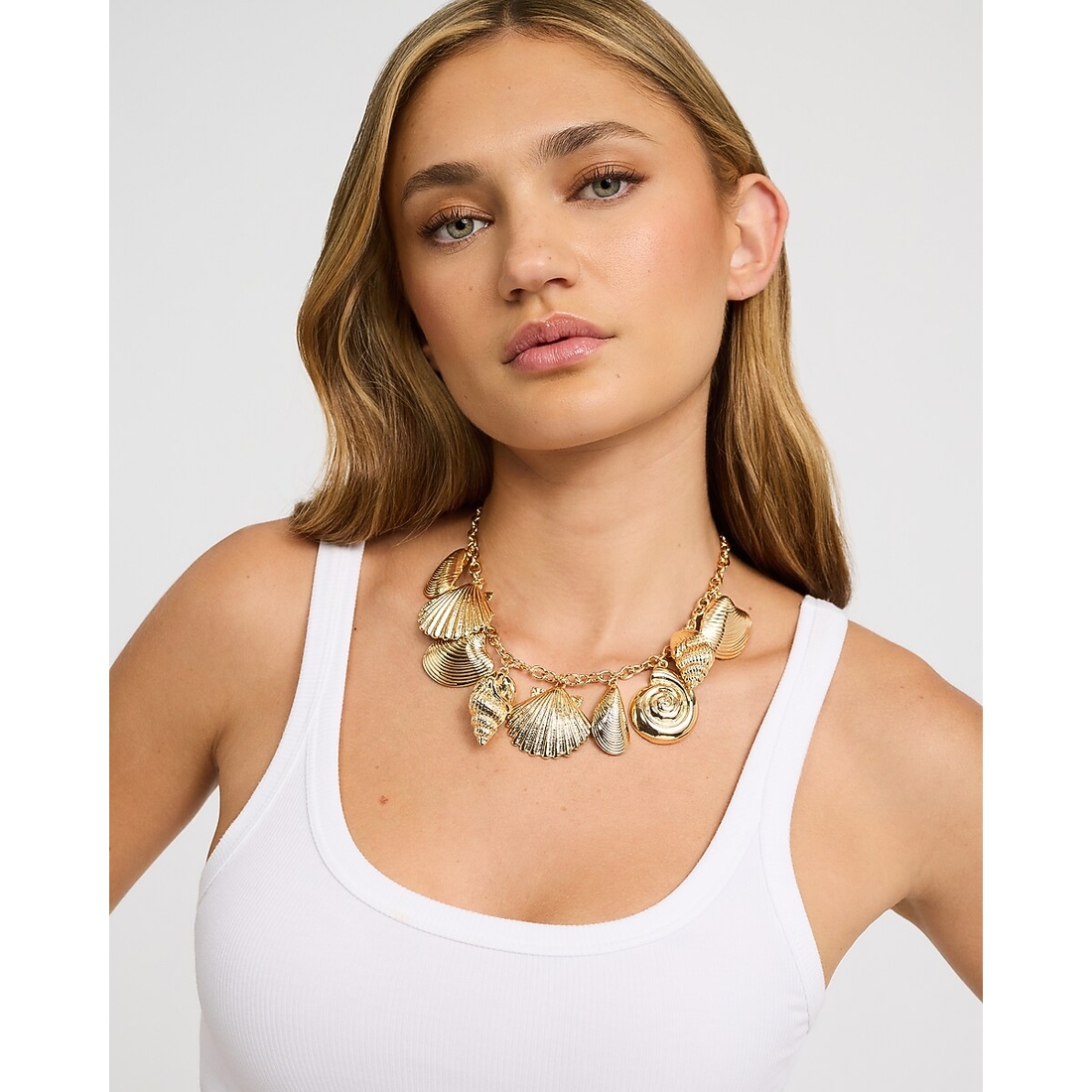 Express Gold Shell Charm Statement Necklace
