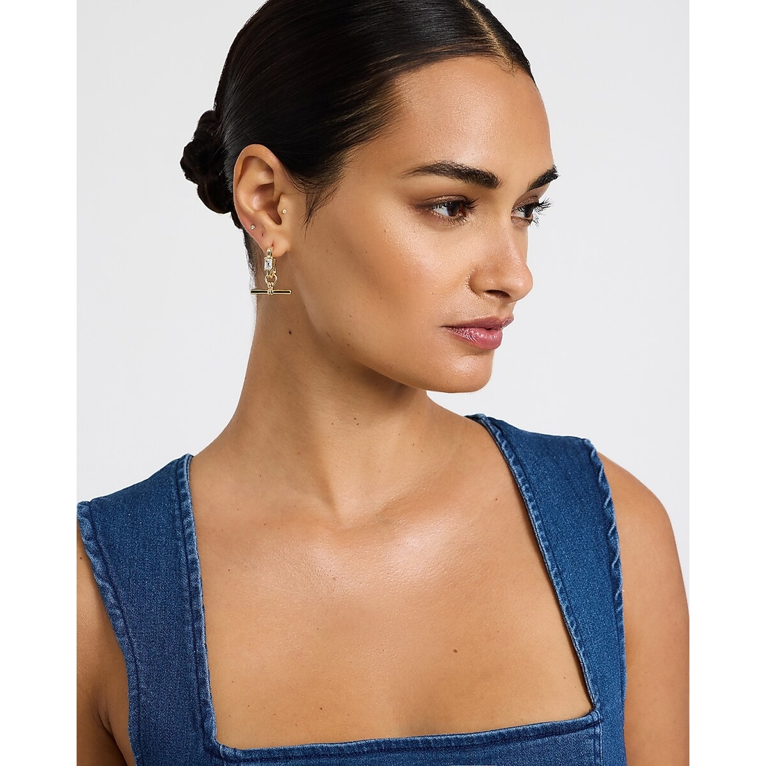 Express Pave Gold Link Drop Huggie Hoop Earrings