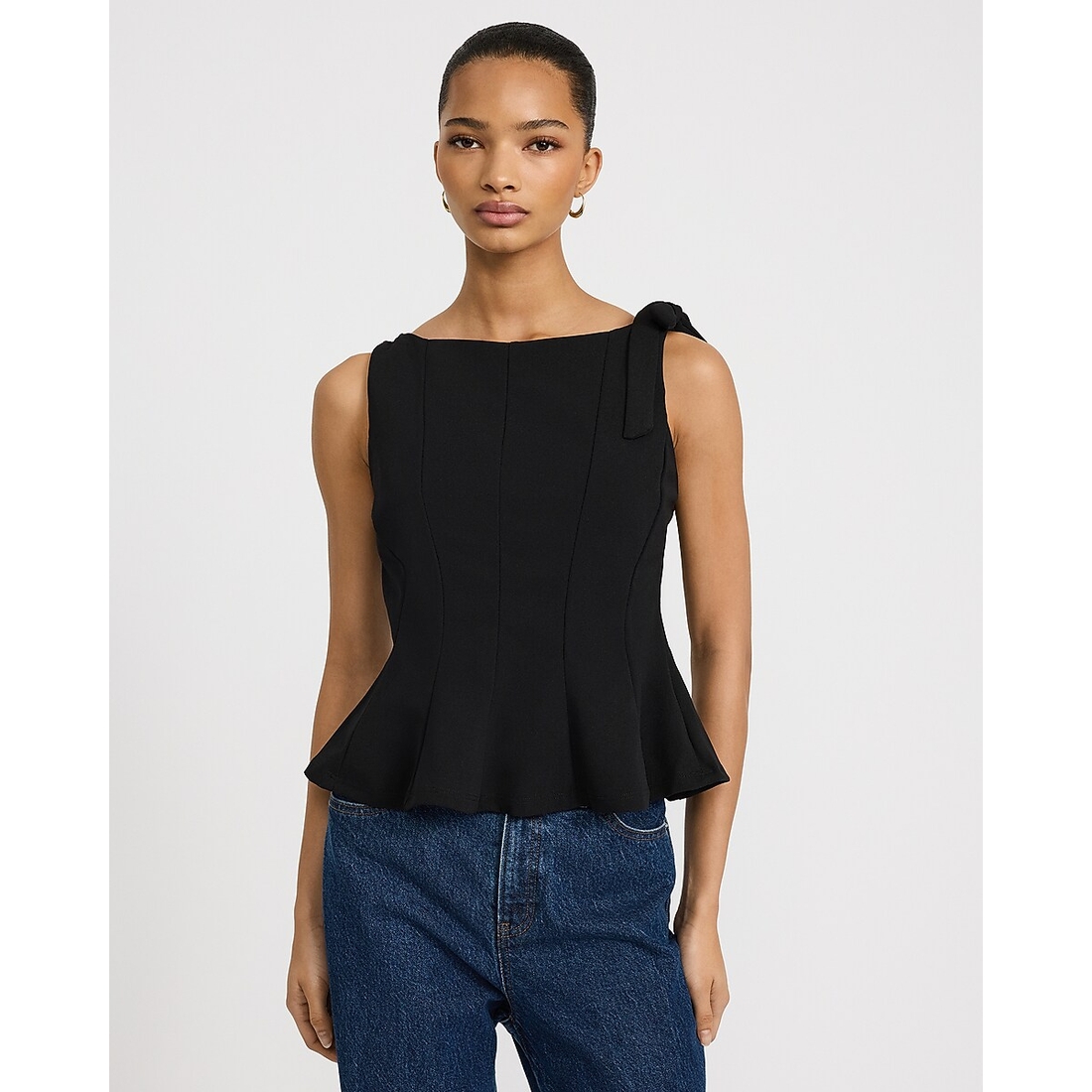 Express Boat Neck Tie Shoulder Peplum Tank