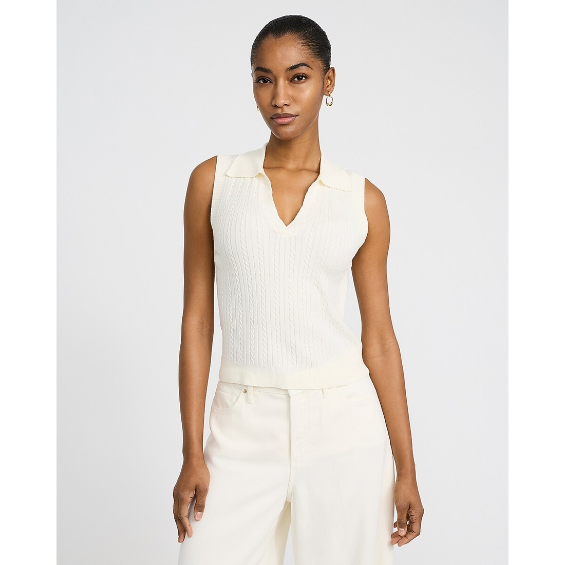 Express Cable Knit V-Neck Sleeveless Sweater Polo