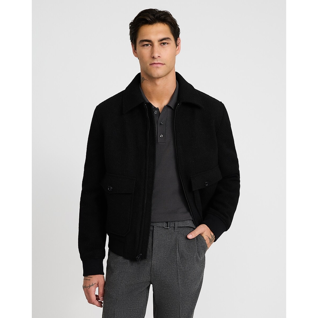 Express Black Boucle Double Pocket Bomber Jacket