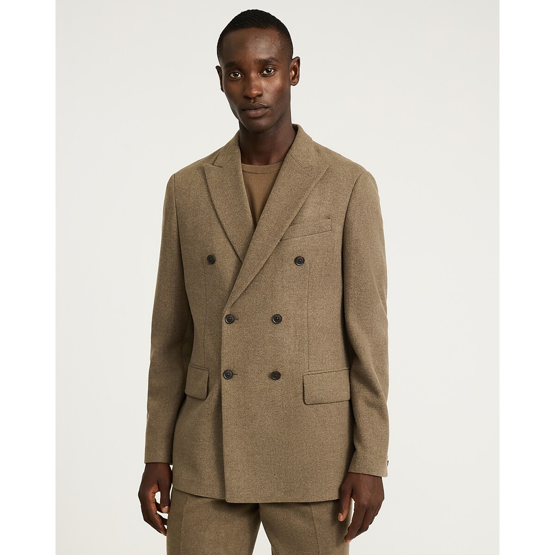 Express Relaxed Textured Brown Double Breasted Suit Jacket