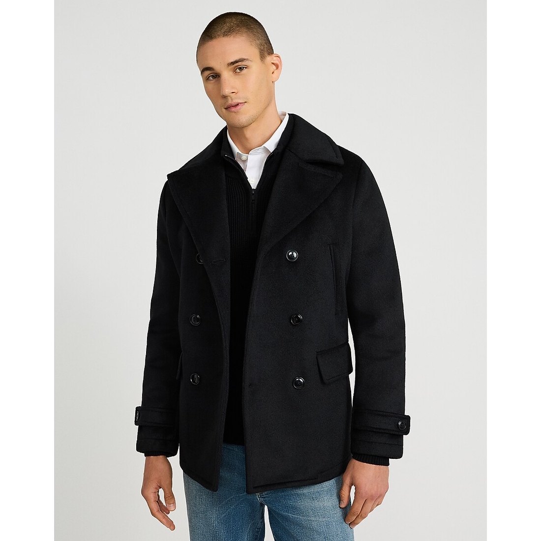 Express Black Wool-Blend Peacoat