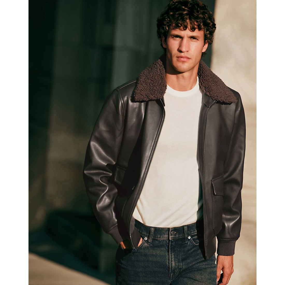 Express Removable Faux Sherpa Collar Aviator Jacket