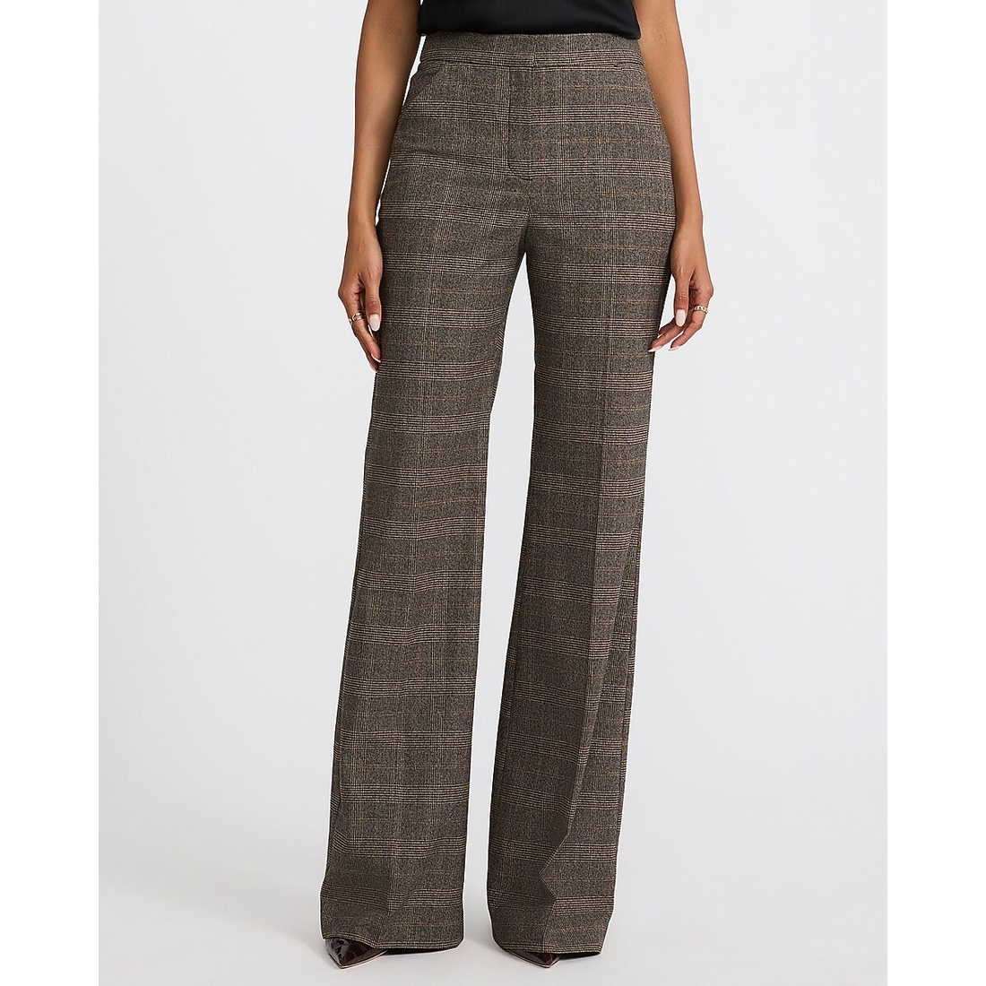 Express Editor High Waisted Plaid Flare Trouser